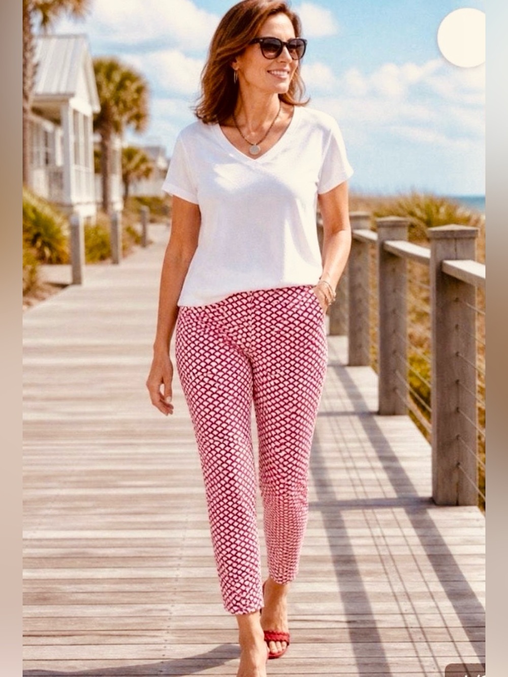 Talbots Red and White Patterned Flare Pants